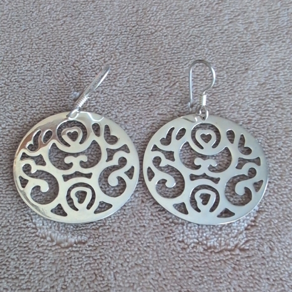 Jewelry - Sterling Silver Large Circle Filigree Dangle Earrings